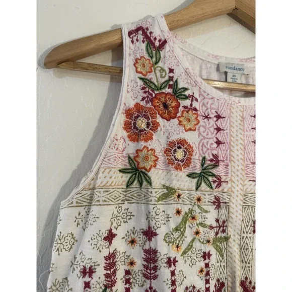 Sundance Womans Floral Embroidered Tank Top Size XS Cottagecore Boho Y2K Hippie - Picture 4 of 12